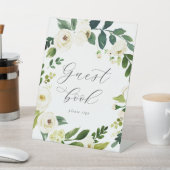 Elegant White Floral Guest Book Sign Sockelschild (In SItu)