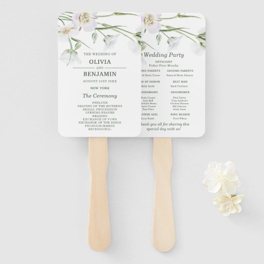 Elegant White Floral | Hochzeitsprogramm Fächer (Vorne und Hinten)