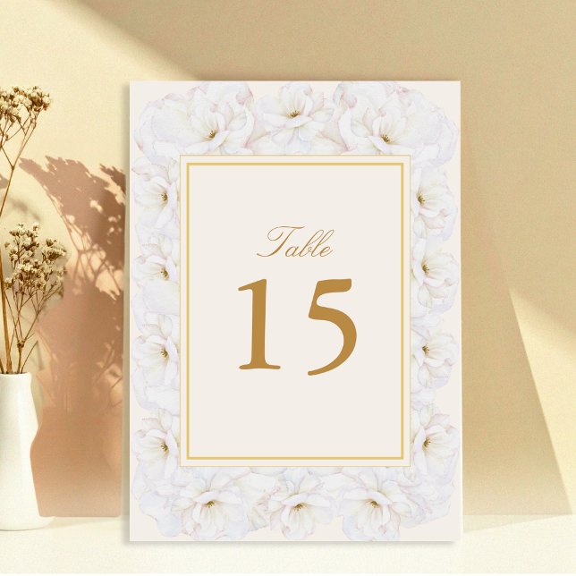 Elegant White Floral Ivory Gold Border Table (Von Creator hochgeladen)