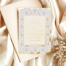 Elegant White Floral Ivory Gold Border Wedding Folieneinladung
