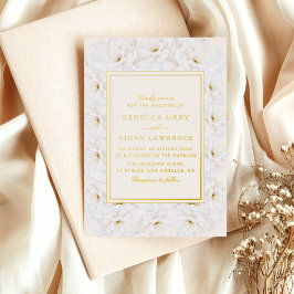 Elegant White Floral Ivory Gold Border Wedding Folieneinladung