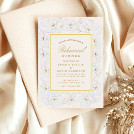 Elegant White Floral Ivory Gold rehearsal dinner  Einladung
