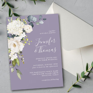 Elegant White Floral on Lavender Wedding Einladung