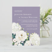 Elegant White Floral on Lavender Wedding Einladung (Stehend Vorderseite)