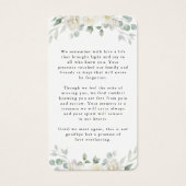 Elegant White Floral Photo Memorial Prayer Card (Rückseite)