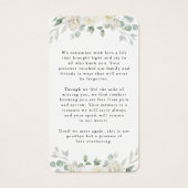 Elegant White Floral Photo Prayer Card (Rückseite)