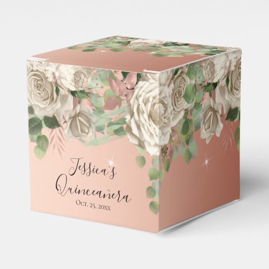 Elegant White Floral Quinceanera Gefallen Box Geschenkschachtel (Vorderseite)