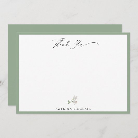 Elegant White Floral Sage Green Vielen Dank Mitteilungskarte (Vorne/Hinten)
