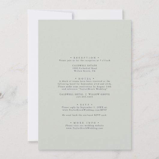 Elegant White Floral | Sage Mint die Hochzeit von Einladung (Rückseite)