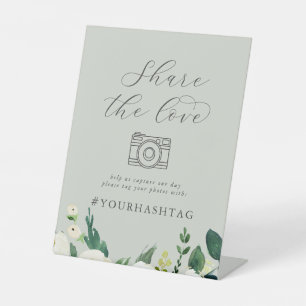 Elegant White Floral   Sage Mint Share der Liebe Sockelschild