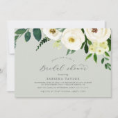 Elegant White Floral | Sage Minze Brautparty Einladung (Vorderseite)