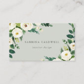 Elegant White Floral | Sage Minze Business Card Visitenkarte (Vorderseite)