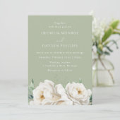 Elegant White Floral Sage Wedding Invitation Einladung (Stehend Vorderseite)