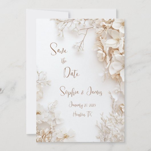 Elegant White Floral Save the Date Einladung (Vorderseite)