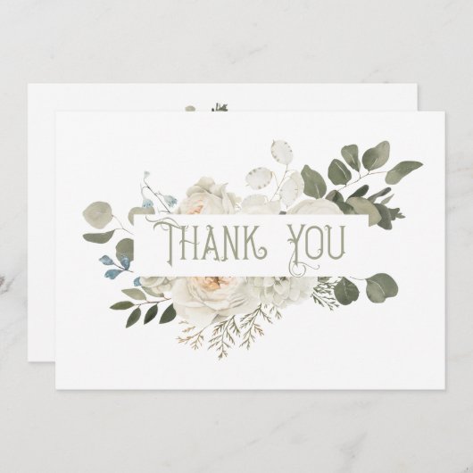 Elegant White Floral Vielen Dank Dankeskarte (Vorne/Hinten)