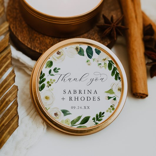 Elegant White Floral Vielen Dank Gastgeschenk Hoch Runder Aufkleber