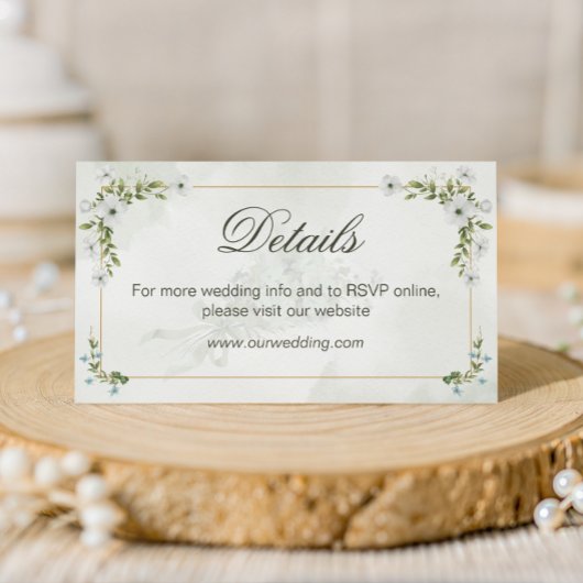 Elegant White Floral Wedding Details Card QR Code Begleitkarte