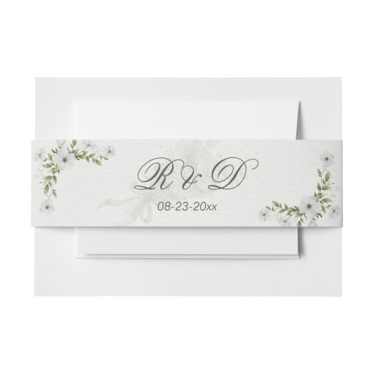 Elegant White Floral Wedding Invitation Belly Band (Vorderseite Beispiel)
