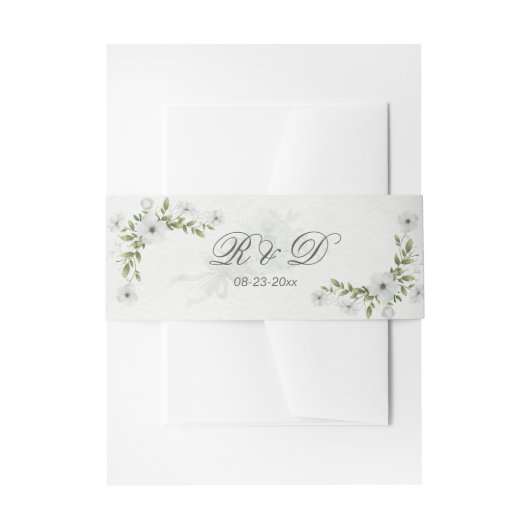 Elegant White Floral Wedding Monogram Einladungsbanderole (Vorderseite Beispiel)