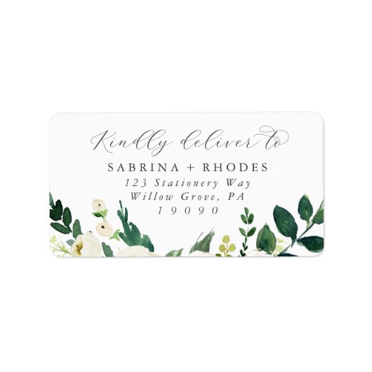 Elegant White Floral Wedding RSVP Address Labels Adressaufkleber (Vorne)