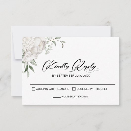 Elegant White Floral Wedding RSVP Karte (Vorderseite)