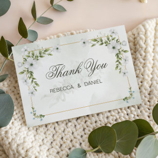Elegant White Floral Wedding Thank You Card Dankeskarte