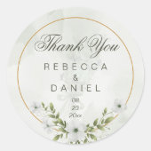Elegant White Floral Wedding Thank You Sticker (Vorderseite)