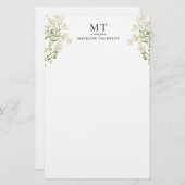 Elegant White Floral Wildflower Classic Monogram Briefpapier (Vorne/Hinten)