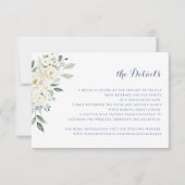 Elegant White Flowers Dusty Blue Wedding Details Einladung (Vorderseite)