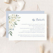 Elegant White Flowers Dusty Blue Wedding Details Einladung