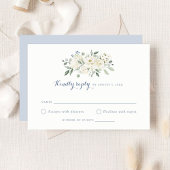 Elegant White Flowers Dusty Blue Wedding RSVP Einladung