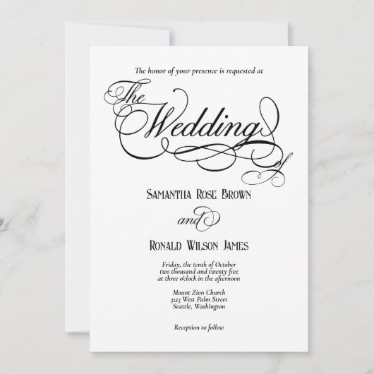 Elegant White Formal Wedding Invitation Einladung (Vorderseite)