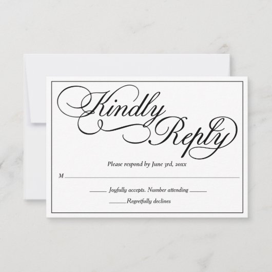 Elegant White Formal Wedding RSVP Karte (Vorderseite)