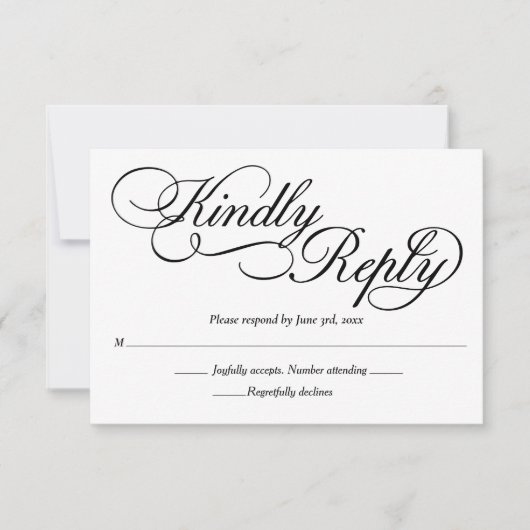 Elegant White Formal Wedding RSVP Karte (Vorderseite)