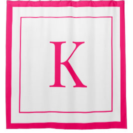 Elegant White & Fuchsia  Initial Monogram  Duschvorhang