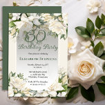 Elegant White Gardenia Floral 30th Birthday Party Einladung<br><div class="desc">Celebrate a milestone birthday with timeless elegance. This sophisticated 30th birthday party invitation features a soft botanical frame of white gardenia and lily florals and delicate greenery surrounding a refined sage green background. The graceful oval frame and classic typography create a polished, upscale look perfect for a stylish birthday celebration....</div>