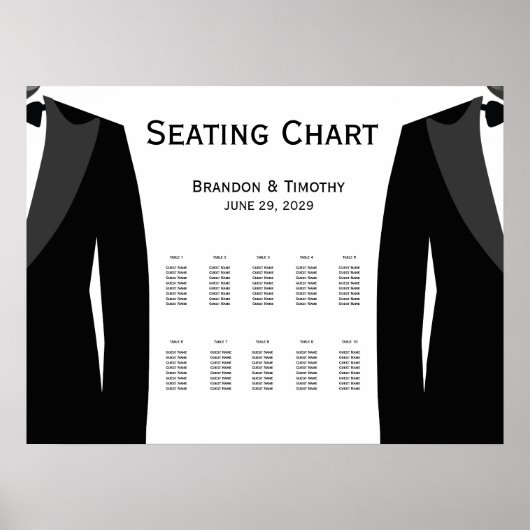 Elegant White Gay Wedding Seating Chart Poster (Vorne)