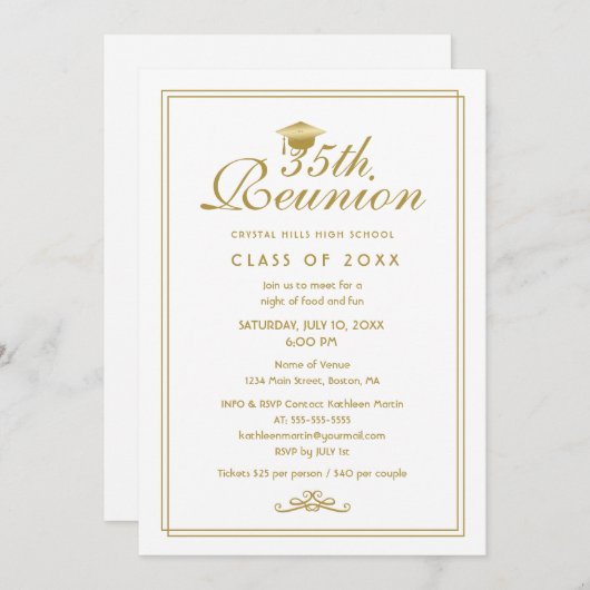 Elegant White Gold 35. Klasse Wiedersehen Einladun Einladung (Vorne/Hinten)