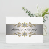 Elegant White Gold 50. Geburtstag Einladung 50 (Stehend Vorderseite)