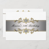 Elegant White Gold 50. Geburtstag Einladung 50 (Vorne/Hinten)