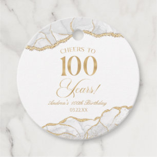 Elegant White Gold Agate 100. Geburtstagsparty Geschenkanhänger