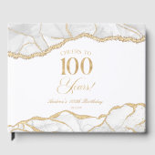 Elegant White Gold Agate 100th Birthday Party Gästebuch (Vorderseite)