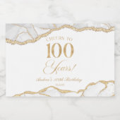 Elegant White Gold Agate 100th Birthday Party Mini Schaumweinetikett (Einzelnes Label)
