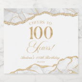 Elegant White Gold Agate 100th Birthday Party Schaumweinetikett (Einzelnes Label)