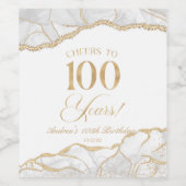 Elegant White Gold Agate 100th Birthday Party Weinetikett (Einzelnes Label)