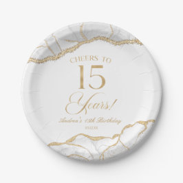 Elegant White Gold Agate 15. Geburtstagsparty Pappteller