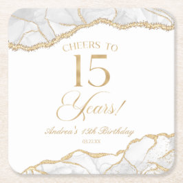 Elegant White Gold Agate 15. Geburtstagsparty Rechteckiger Pappuntersetzer