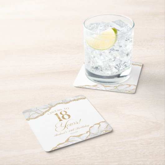 Elegant White Gold Agate 18th Birthday Party Rechteckiger Pappuntersetzer (Vor Ort)