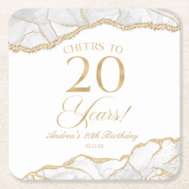 Elegant White Gold Agate 20. Geburtstagsparty Rechteckiger Pappuntersetzer