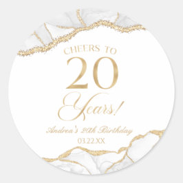 Elegant White Gold Agate 20. Geburtstagsparty Runder Aufkleber